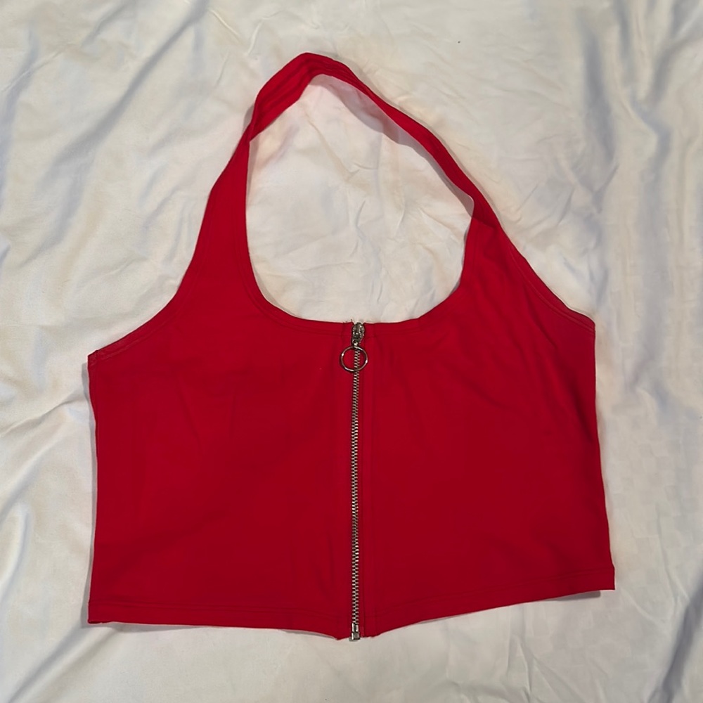 Red Zipper Up Crop Top